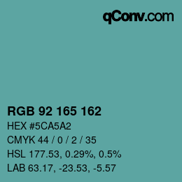 Color code: RGB 92 165 162 | qconv.com