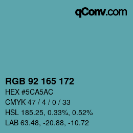 颜色代码: RGB 92 165 172 | qconv.com