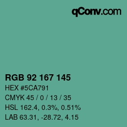 カラーコード: RGB 92 167 145 | qconv.com