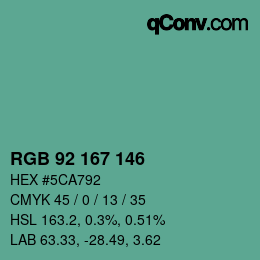 カラーコード: RGB 92 167 146 | qconv.com