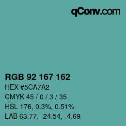 Color code: RGB 92 167 162 | qconv.com