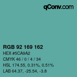 Color code: RGB 92 169 162 | qconv.com