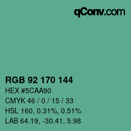 颜色代码: RGB 92 170 144 | qconv.com