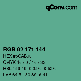 カラーコード: RGB 92 171 144 | qconv.com