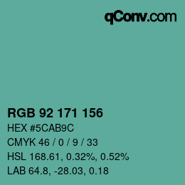 カラーコード: RGB 92 171 156 | qconv.com