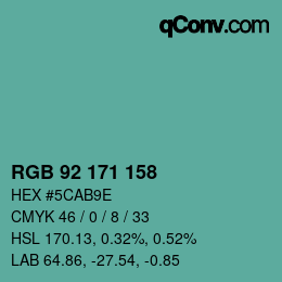 カラーコード: RGB 92 171 158 | qconv.com
