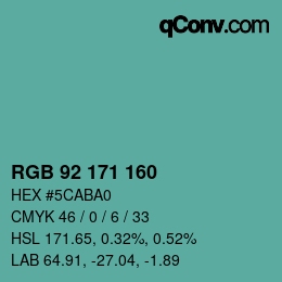 カラーコード: RGB 92 171 160 | qconv.com