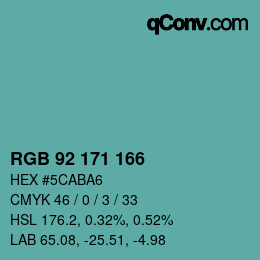カラーコード: RGB 92 171 166 | qconv.com