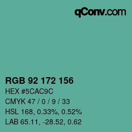 カラーコード: RGB 92 172 156 | qconv.com