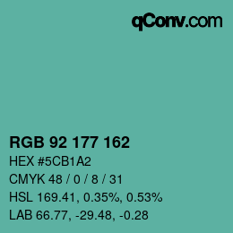 Color code: RGB 92 177 162 | qconv.com