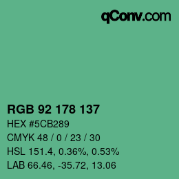 カラーコード: RGB 92 178 137 | qconv.com