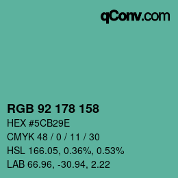 Color code: RGB 92 178 158 | qconv.com