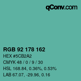カラーコード: RGB 92 178 162 | qconv.com