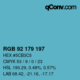 Color code: RGB 92 179 197 | qconv.com