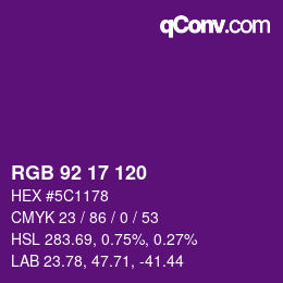 颜色代码: RGB 92 17 120 | qconv.com