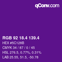 カラーコード: RGB 92 18.4 139.4 | qconv.com