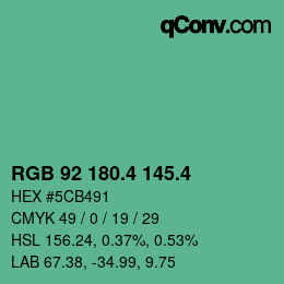 カラーコード: RGB 92 180.4 145.4 | qconv.com