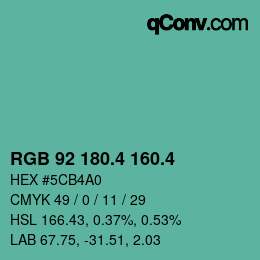 カラーコード: RGB 92 180.4 160.4 | qconv.com