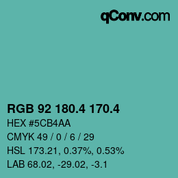 カラーコード: RGB 92 180.4 170.4 | qconv.com