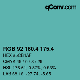 カラーコード: RGB 92 180.4 175.4 | qconv.com