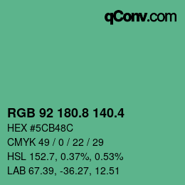 カラーコード: RGB 92 180.8 140.4 | qconv.com