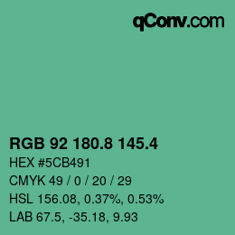 カラーコード: RGB 92 180.8 145.4 | qconv.com