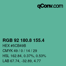 カラーコード: RGB 92 180.8 155.4 | qconv.com