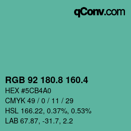 カラーコード: RGB 92 180.8 160.4 | qconv.com