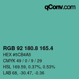 カラーコード: RGB 92 180.8 165.4 | qconv.com