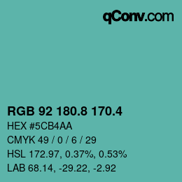 カラーコード: RGB 92 180.8 170.4 | qconv.com