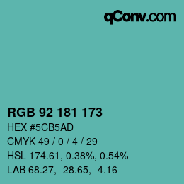 颜色代码: RGB 92 181 173 | qconv.com