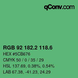 カラーコード: RGB 92 182.2 118.6 | qconv.com