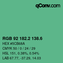 カラーコード: RGB 92 182.2 138.6 | qconv.com