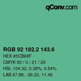カラーコード: RGB 92 182.2 143.6 | qconv.com
