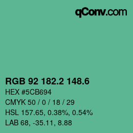 カラーコード: RGB 92 182.2 148.6 | qconv.com