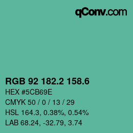 カラーコード: RGB 92 182.2 158.6 | qconv.com