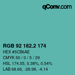 カラーコード: RGB 92 182.2 174 | qconv.com