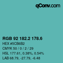 カラーコード: RGB 92 182.2 178.6 | qconv.com