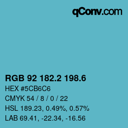 カラーコード: RGB 92 182.2 198.6 | qconv.com