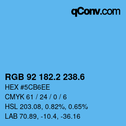 カラーコード: RGB 92 182.2 238.6 | qconv.com