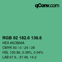 カラーコード: RGB 92 182.6 138.6 | qconv.com