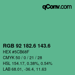 カラーコード: RGB 92 182.6 143.6 | qconv.com