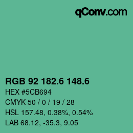 カラーコード: RGB 92 182.6 148.6 | qconv.com