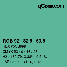 カラーコード: RGB 92 182.6 153.6 | qconv.com