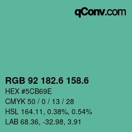 カラーコード: RGB 92 182.6 158.6 | qconv.com
