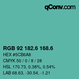 カラーコード: RGB 92 182.6 168.6 | qconv.com