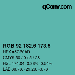 カラーコード: RGB 92 182.6 173.6 | qconv.com