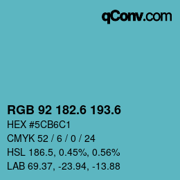 カラーコード: RGB 92 182.6 193.6 | qconv.com