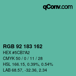Color code: RGB 92 183 162 | qconv.com