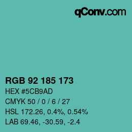 Color code: RGB 92 185 173 | qconv.com